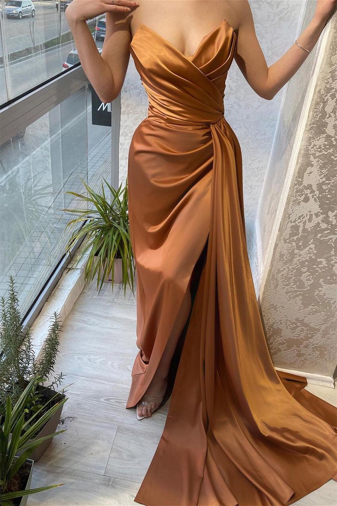 Mermaid Evening Dress Slit Pleated with Ruffles - Amazing Sweetheart-BallBride
