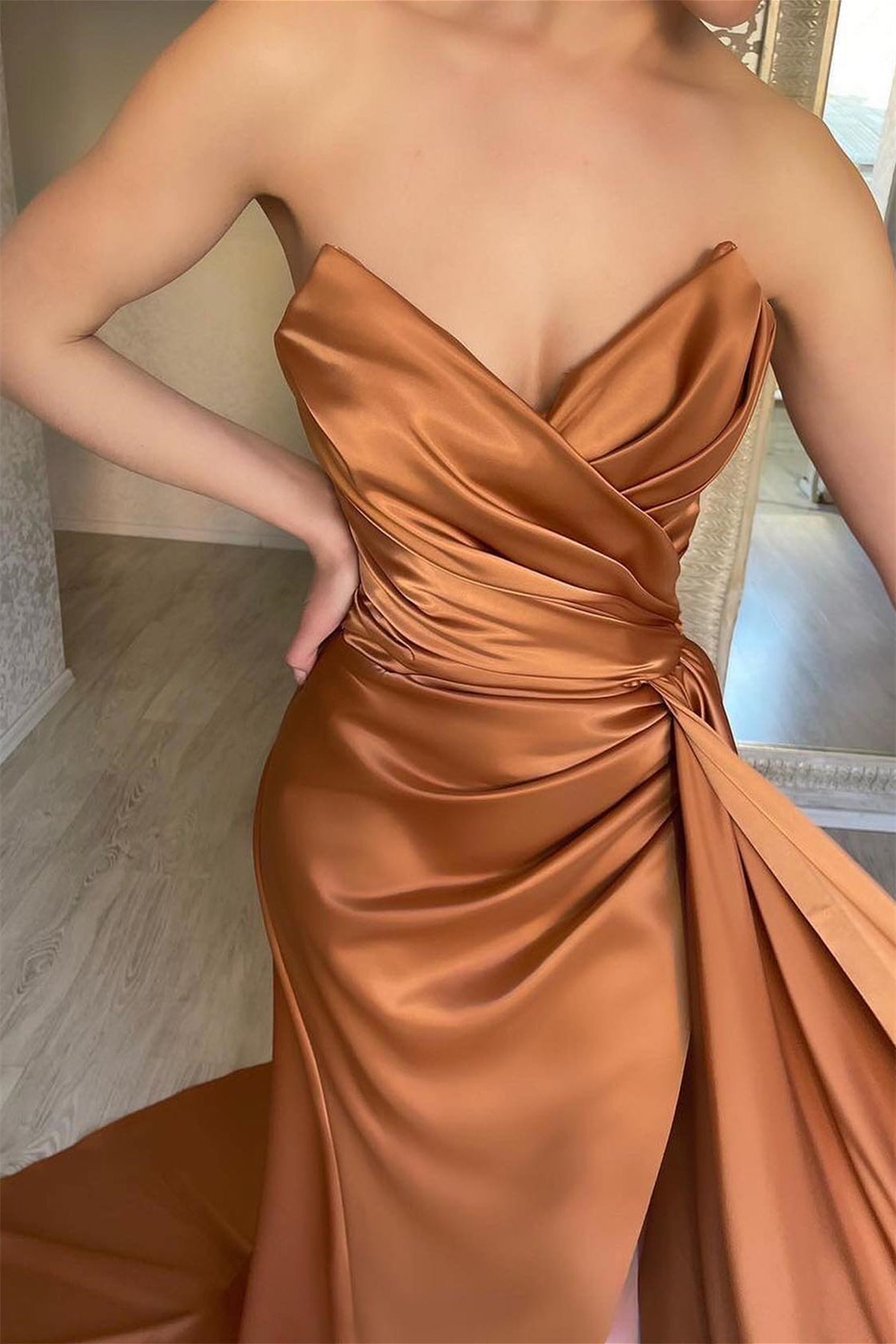 Mermaid Evening Dress Slit Pleated with Ruffles - Amazing Sweetheart-BallBride