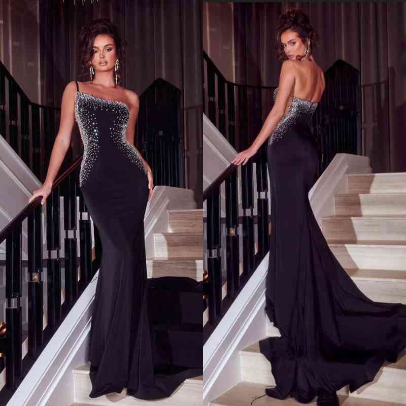 Mermaid Long Prom Dress with Beads - Classic One Shoulder Black-BallBride