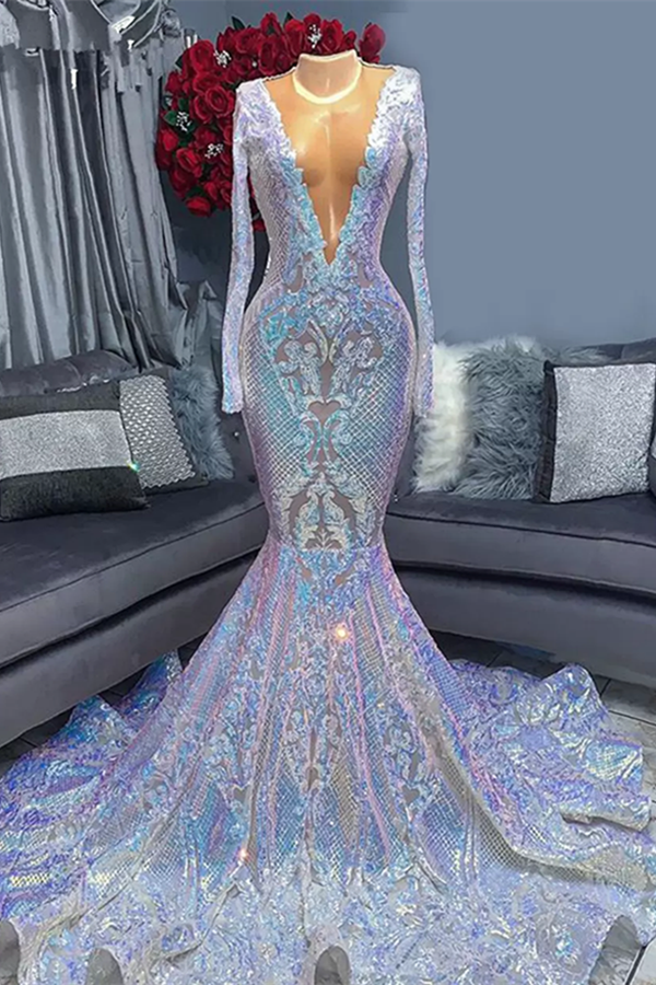 Mermaid Long Sleeve Sequins Prom Dress On Sale-BallBride