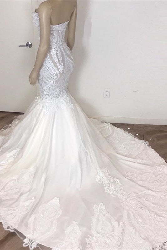 Mermaid Long Sweetheart Wedding Dress with Lace Appliques-BallBride