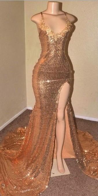 Mermaid Modern V-Neck Prom Dress with Sequins-BallBride