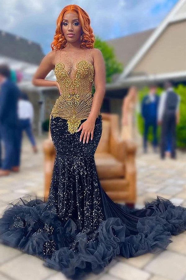 Mermaid Prom Dress with Classic Dark Navy Sequins and Crystal Sleeveless-BallBride