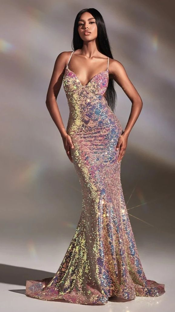 Mermaid Prom Dress with Spaghetti Straps and Colorful Sequins-BallBride