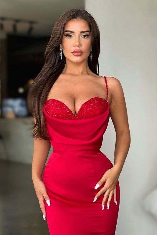 Mermaid Red Spaghetti-Straps Prom Dress Long-BallBride