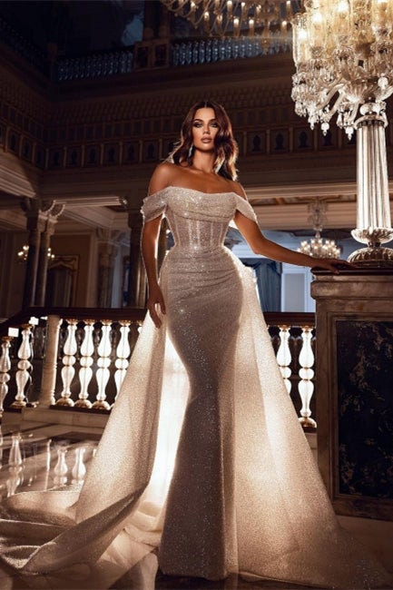 Mermaid Sequins Off-the-Shoulder Prom Dress-BallBride