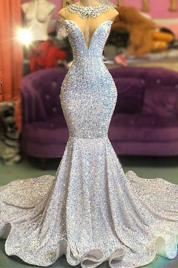 Mermaid Sequins Prom Dress with Crystal Necklace-BallBride