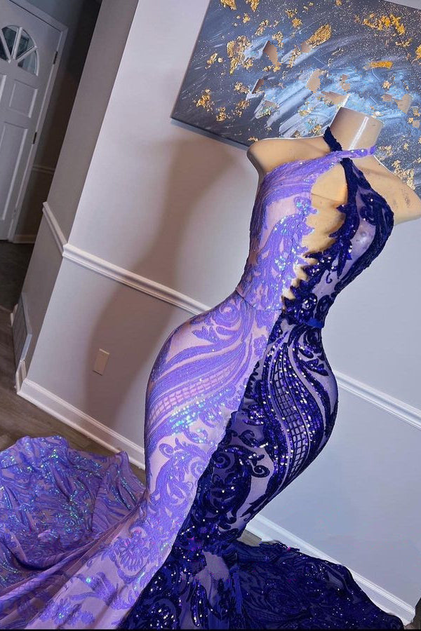 Mix-Color Lace Sleeveless Mermaid Prom Dress-BallBride