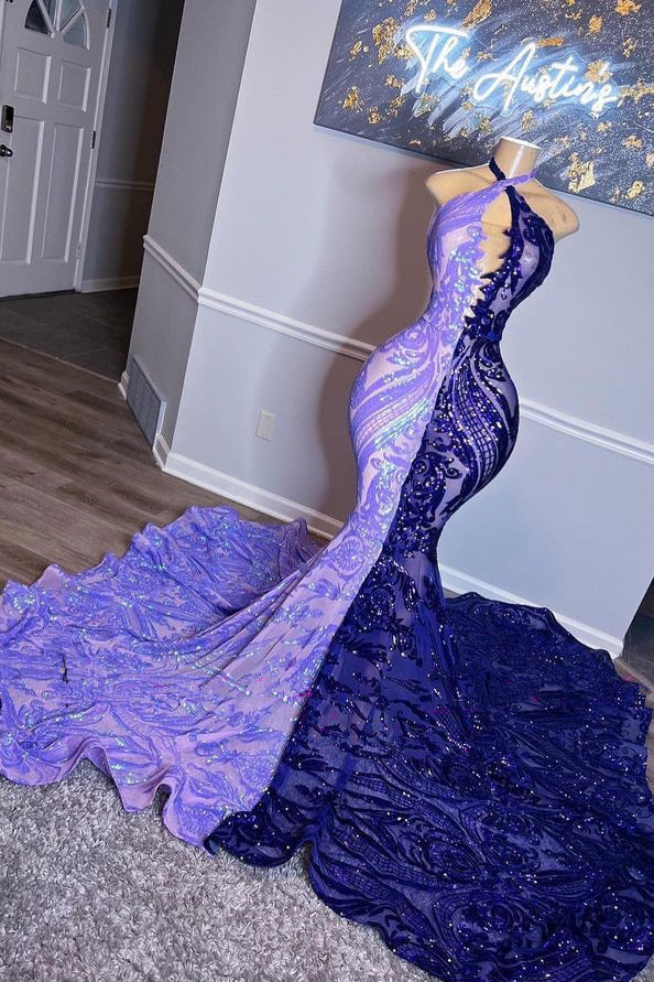 Mix-Color Lace Sleeveless Mermaid Prom Dress-BallBride