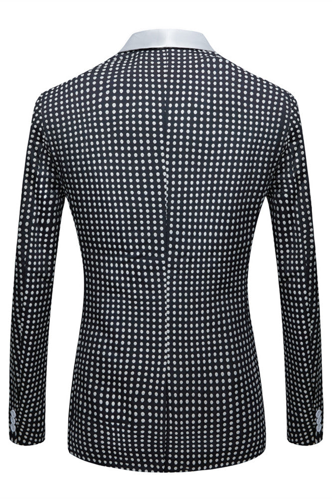 Modern Black Dot Slim Fit Shawl Lapel Wedding Suit For Men-BallBride
