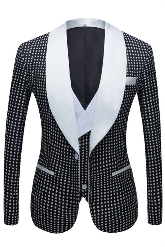 Modern Black Dot Slim Fit Shawl Lapel Wedding Suit For Men-BallBride