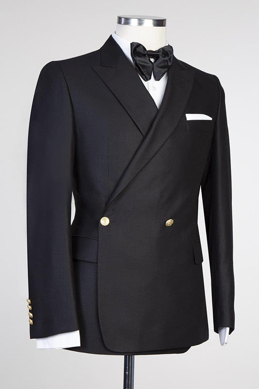 Modern Black Peaked Lapel Wedding Suit for Men-BallBride