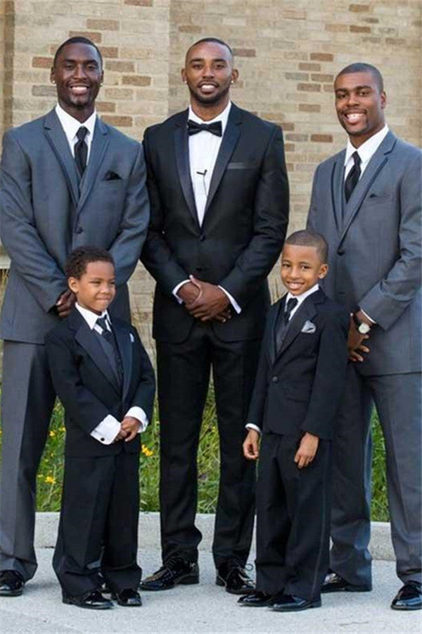 Modern Black Two Piece Silk Notched Lapel Wedding Suit For Men-BallBride