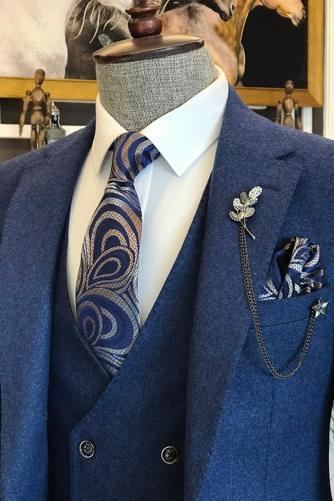 Modern Blue 3-pieces Notch Lapel Suits for Business - Cary-BallBride