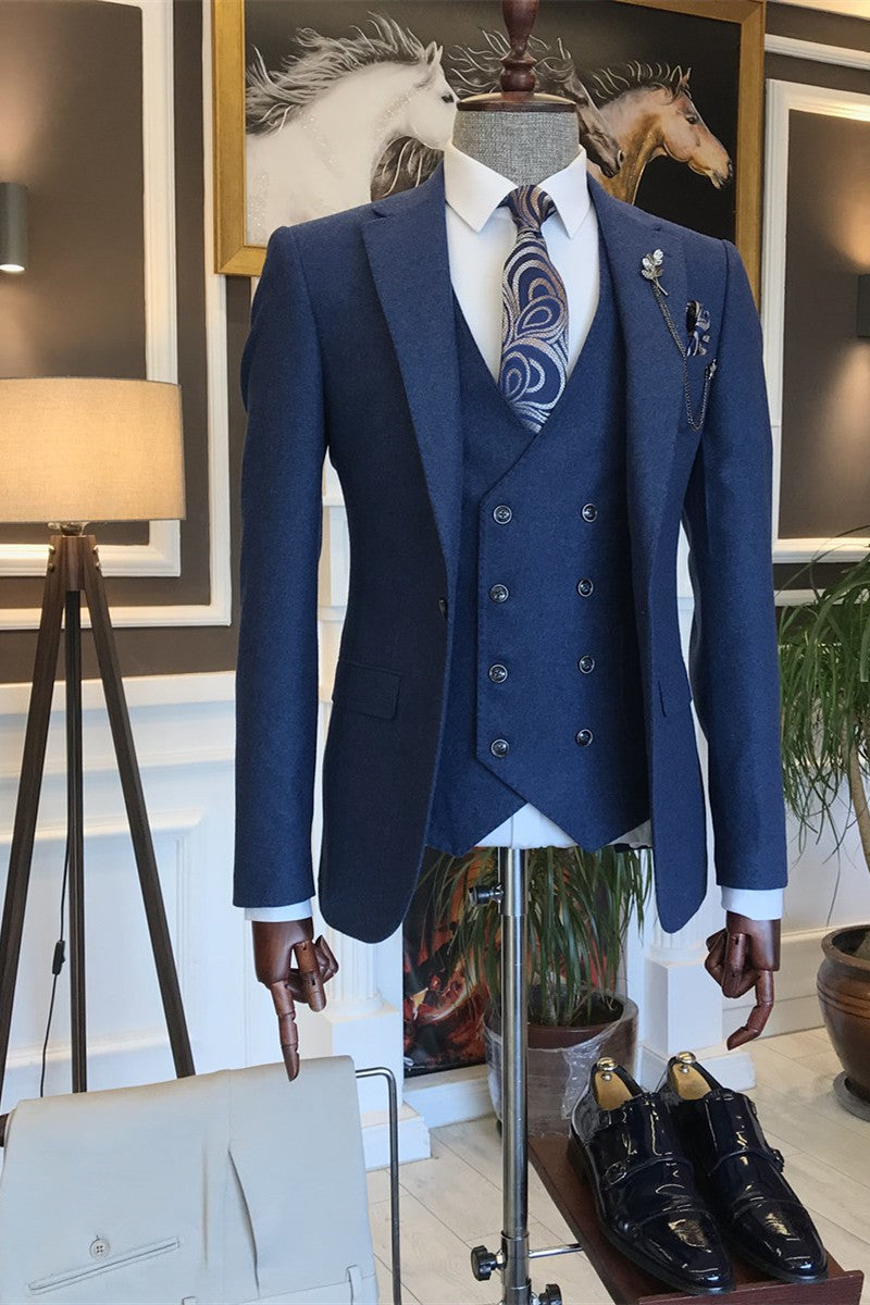 Modern Blue 3-pieces Notch Lapel Suits for Business - Cary-BallBride