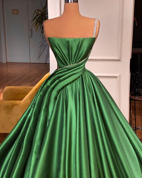 Modern Green A-Line One Shoulder Sleeveless Prom Dress-BallBride