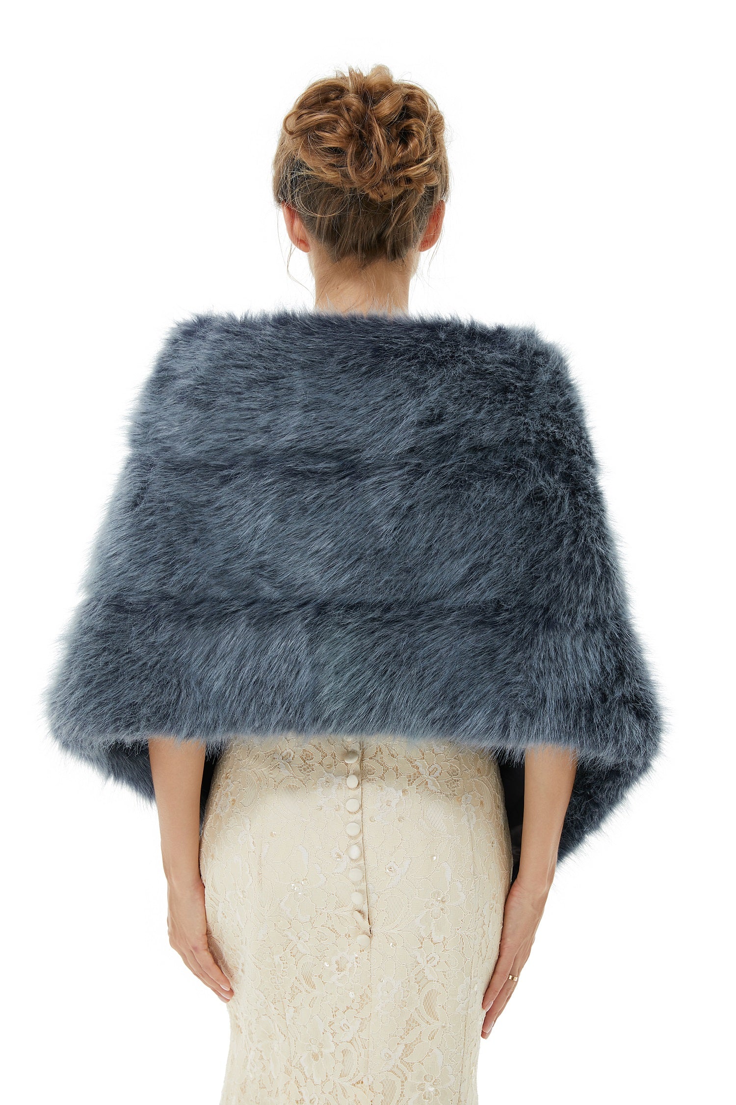Modern Navy Blue Faux Fur Shawl Wrap for Winter Brides-BallBride