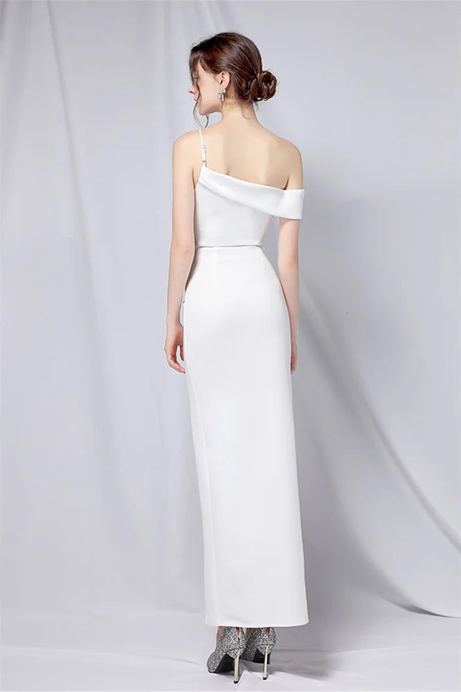 Modern Off-the-Shoulder Front Slit Evening Dress Long Pleated-BallBride