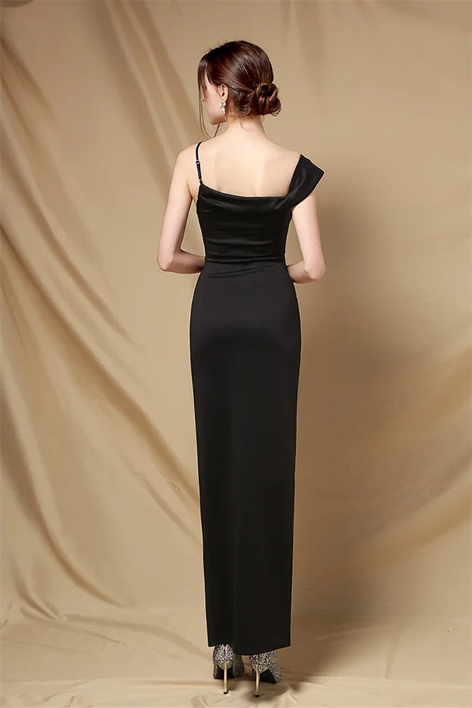 Modern Off-the-Shoulder Front Slit Evening Dress Long Pleated-BallBride
