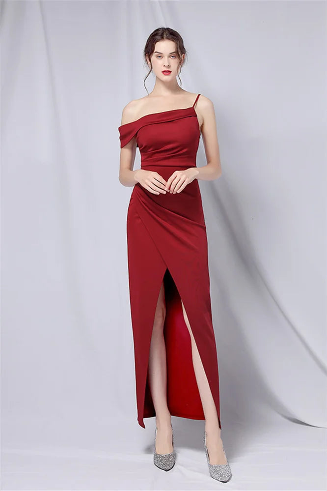 Modern Off-the-Shoulder Front Slit Evening Dress Long Pleated-BallBride