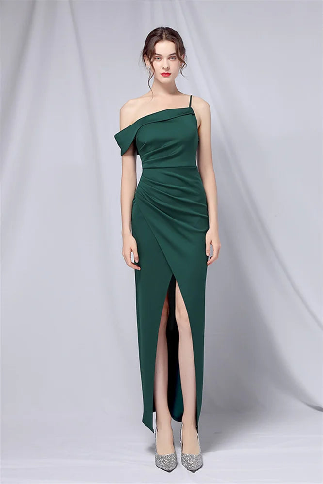 Modern Off-the-Shoulder Front Slit Evening Dress Long Pleated-BallBride