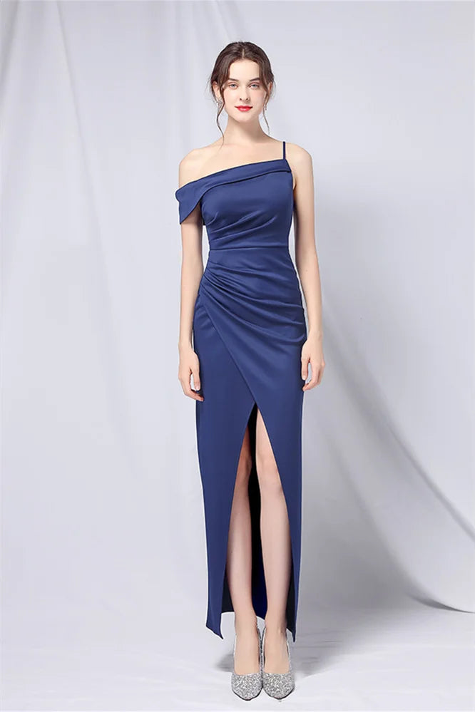 Modern Off-the-Shoulder Front Slit Evening Dress Long Pleated-BallBride