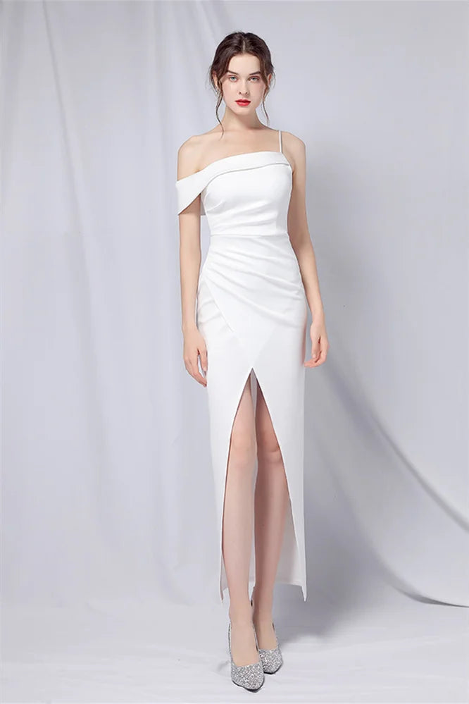 Modern Off-the-Shoulder Front Slit Evening Dress Long Pleated-BallBride