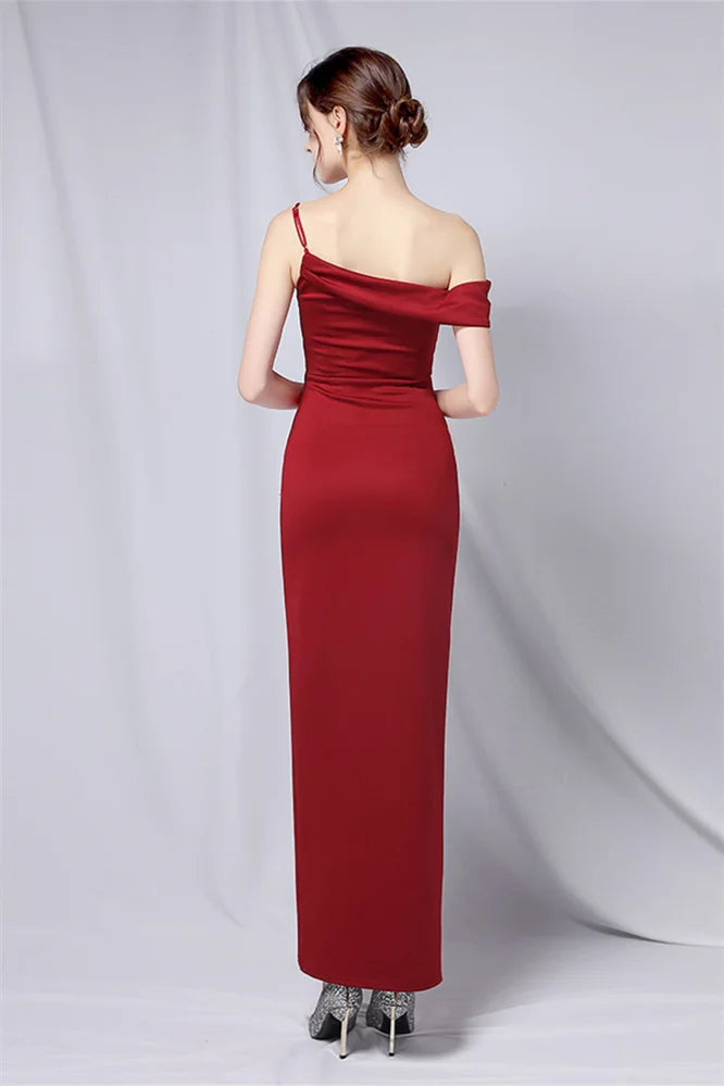 Modern Off-the-Shoulder Front Slit Evening Dress Long Pleated-BallBride