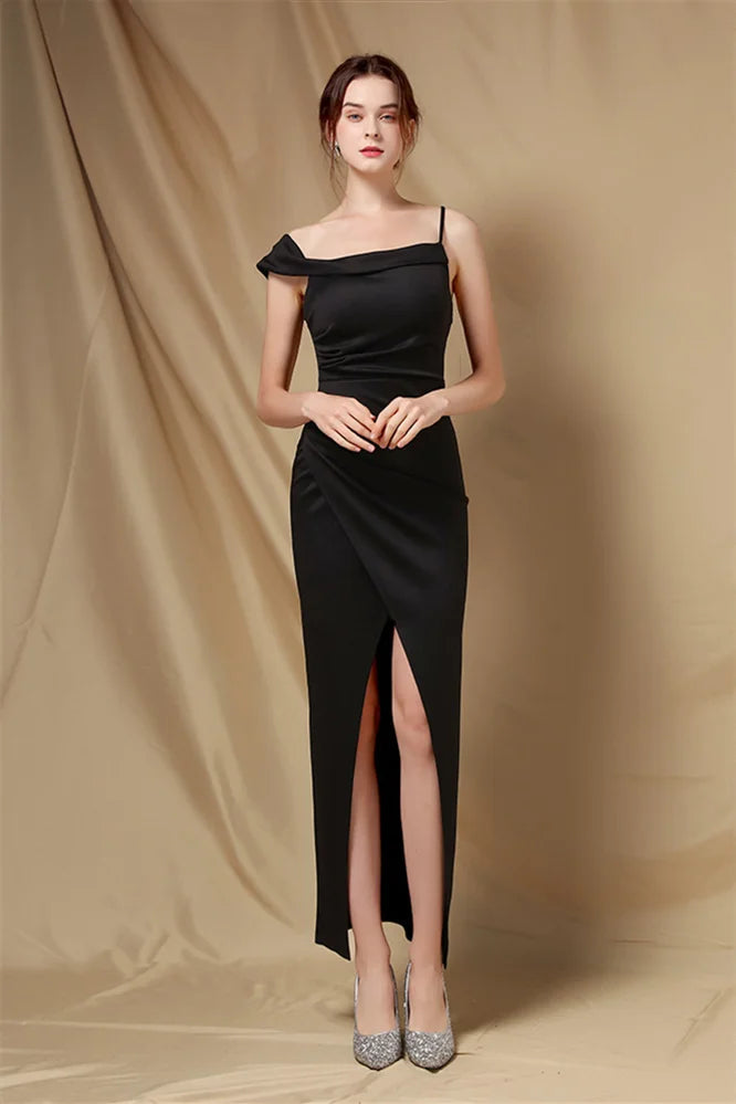 Modern Off-the-Shoulder Front Slit Evening Dress Long Pleated-BallBride