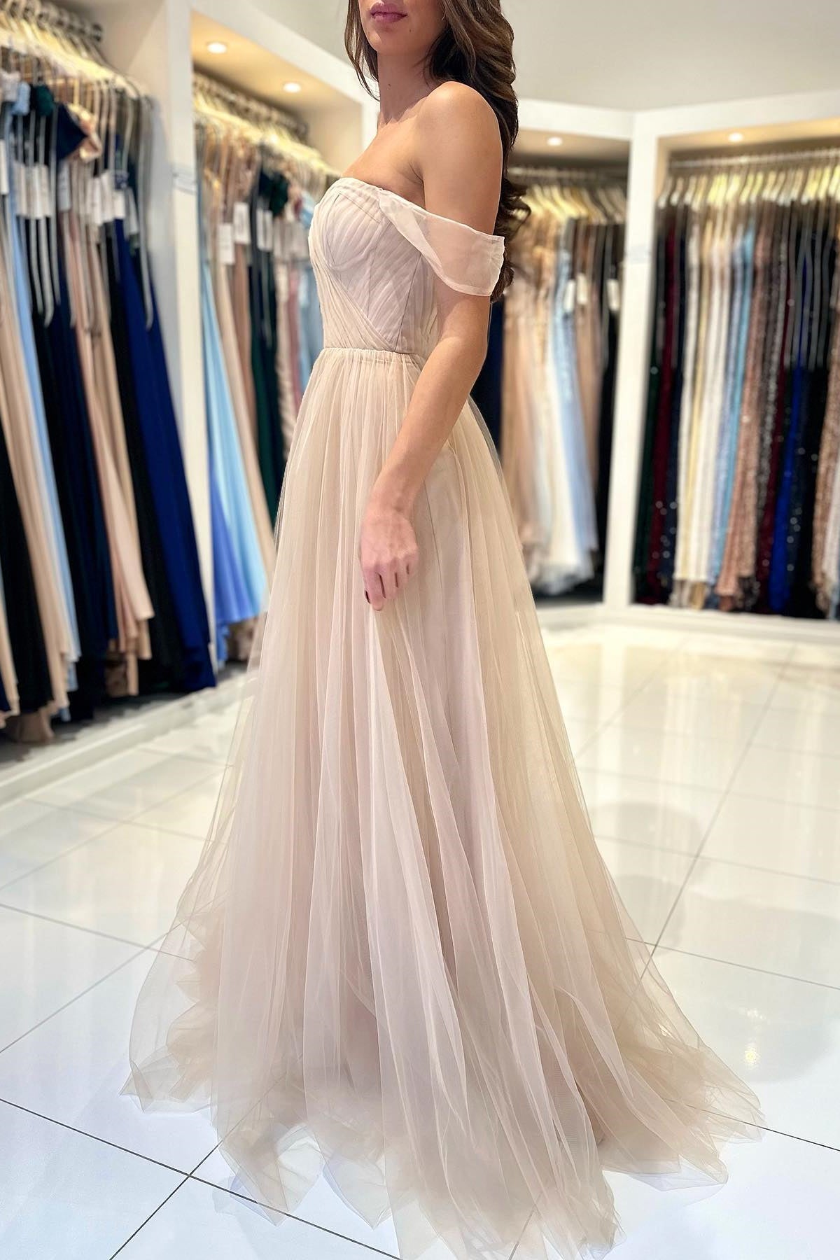 Modern Off-The-Shoulder Sweetheart Prom Dress in Tulle A-Line-BallBride