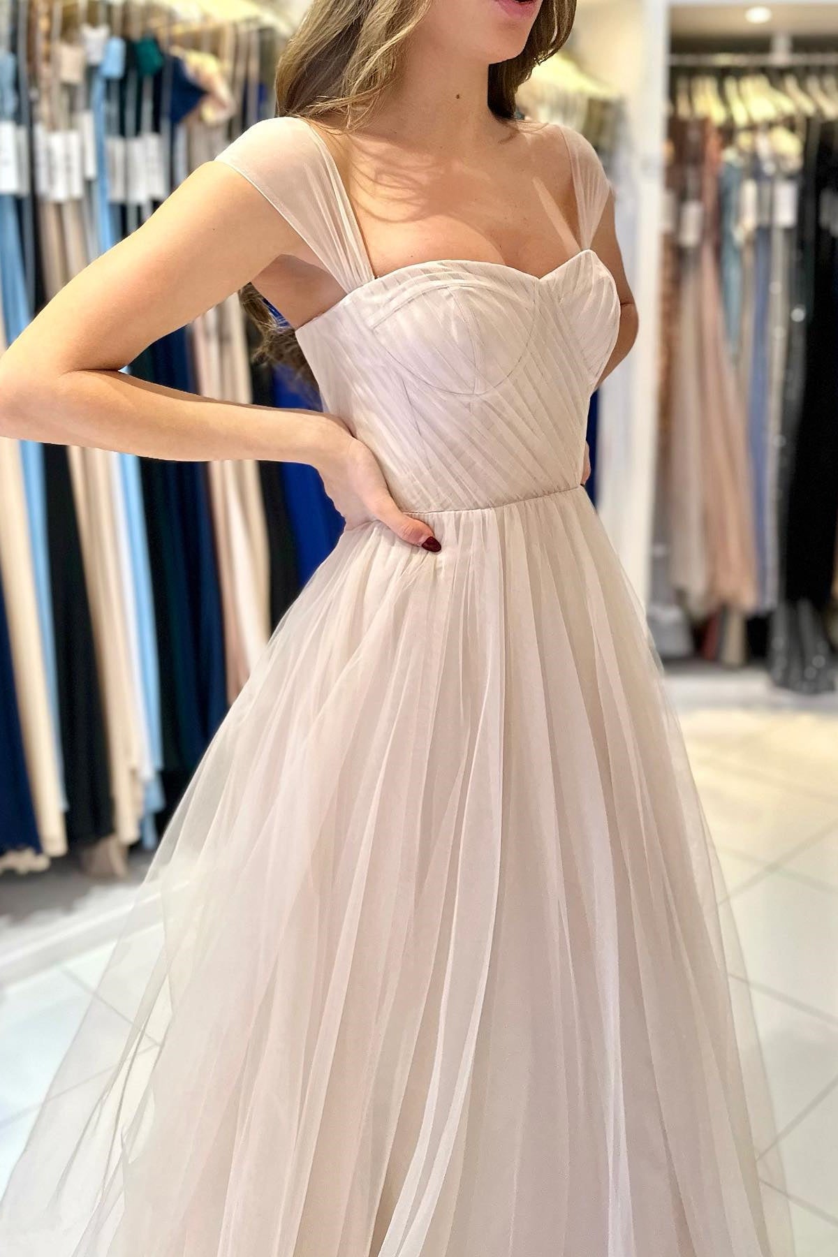 Modern Off-The-Shoulder Sweetheart Prom Dress in Tulle A-Line-BallBride