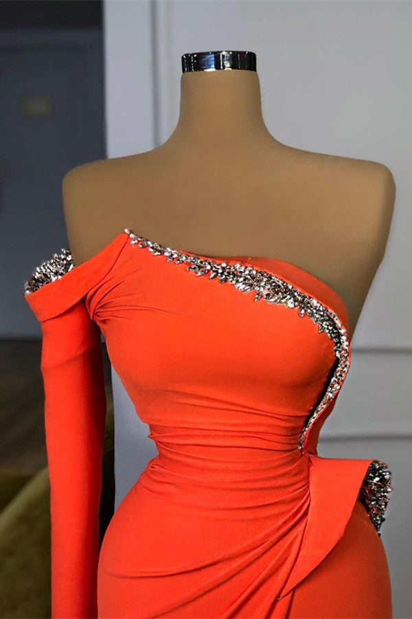 Modern Orange Mermaid Prom Dress with Sequins Long Sleeves-BallBride
