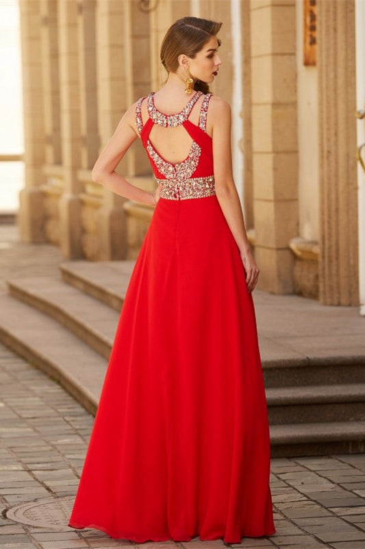 Modern Red Halter Dress With Crystals - Perfect for Evening Events-BallBride