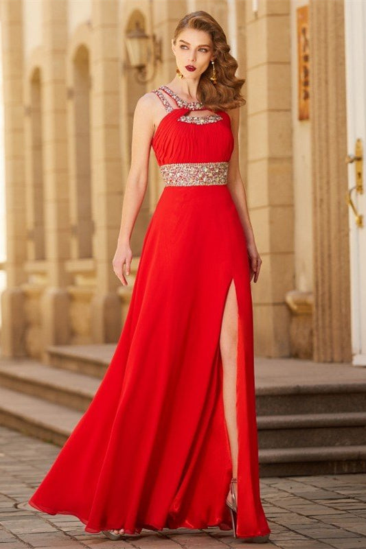 Modern Red Halter Dress With Crystals - Perfect for Evening Events-BallBride