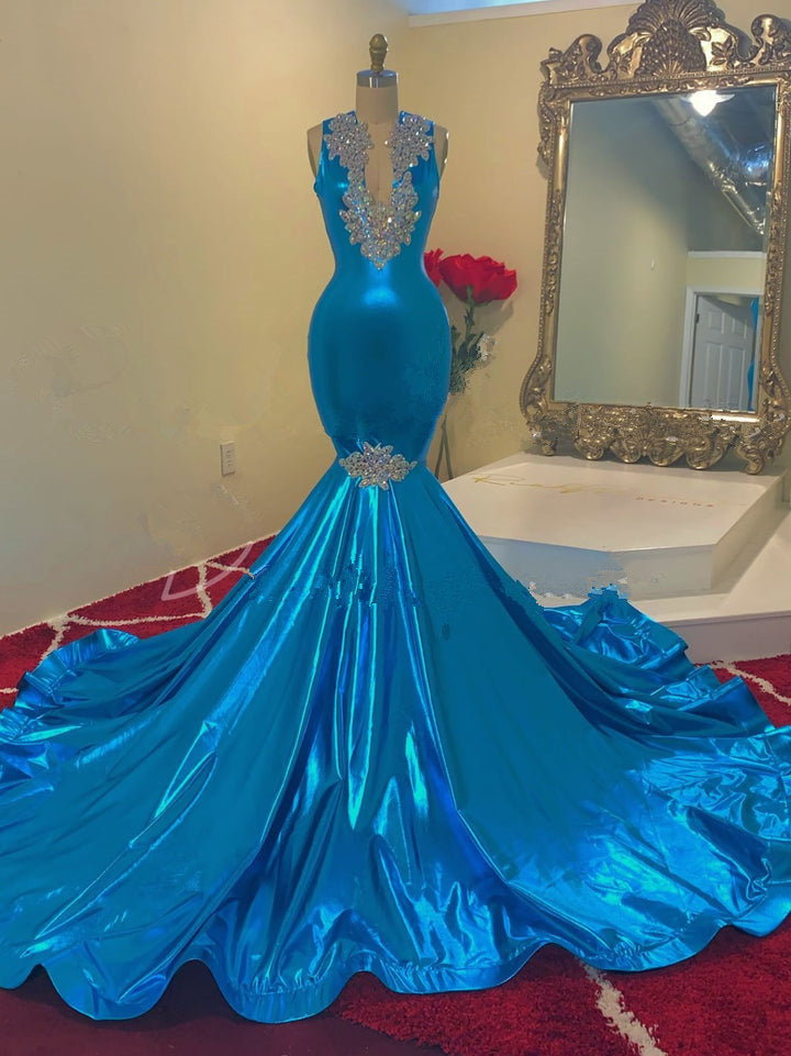 Modern Sequins Appliques Sleeveless Mermaid Prom Dress-BallBride
