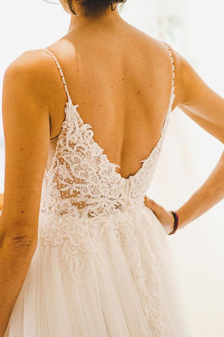 Modest A-line Spaghetti Straps Wedding Dress with Tulle-BallBride