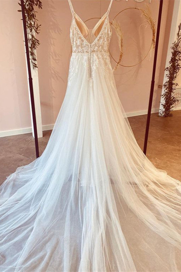 Modest A-line Tulle Wedding Dress with Lace Appliques-BallBride