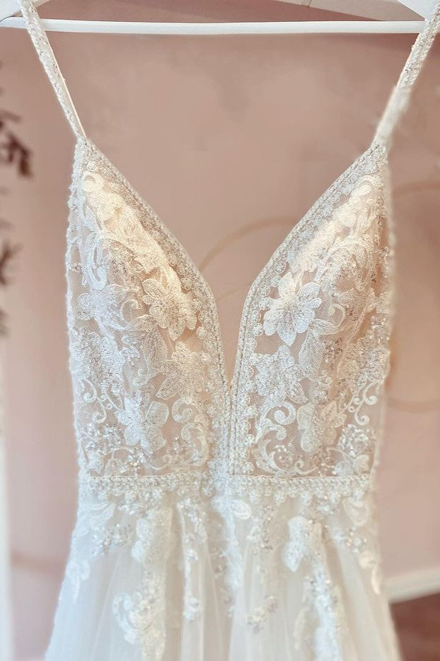 Modest A-line Tulle Wedding Dress with Lace Appliques-BallBride
