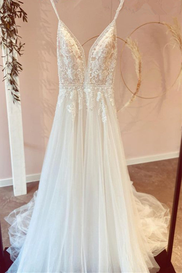 Modest A-line Tulle Wedding Dress with Lace Appliques-BallBride