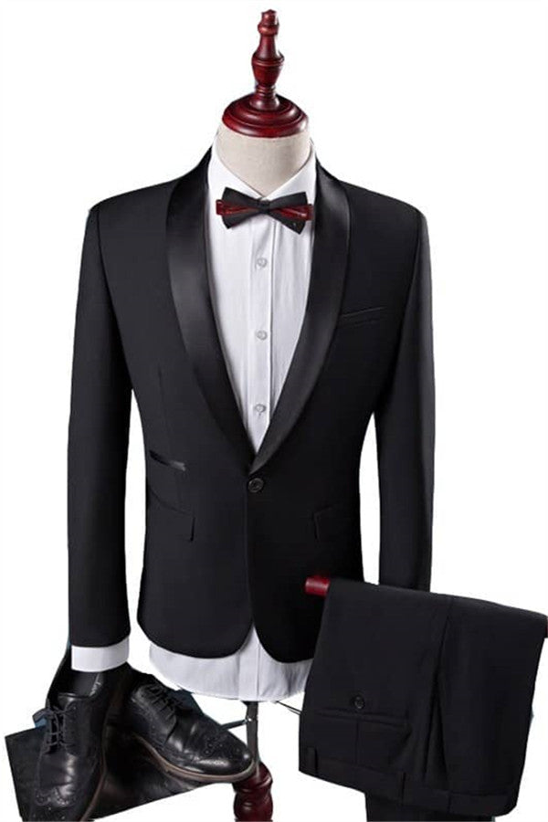 New Arrival 2 Piece Black Shawl Lapel Groomsmen Suit-BallBride