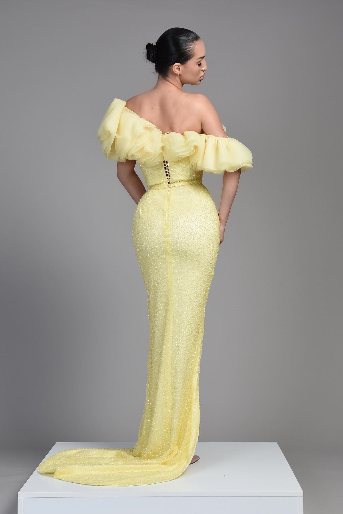 New Arrival Daffodil Sequins Prom Dress Mermaid Split Off-the-Shoulder-BallBride