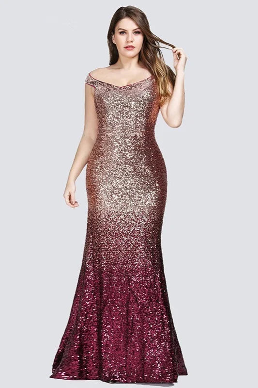 New Arrival Plus Size Prom Dress Sequins Mermaid Long Evening Gowns-BallBride