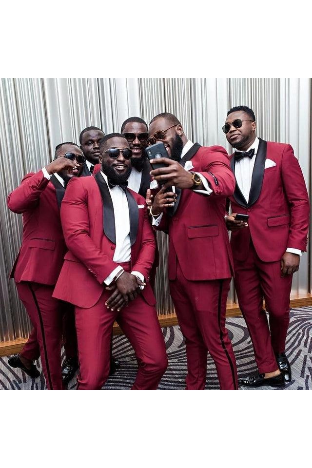 New Arrival Red Bespoke Shawl Lapel Groomsmen Suits for Wedding Prom-BallBride