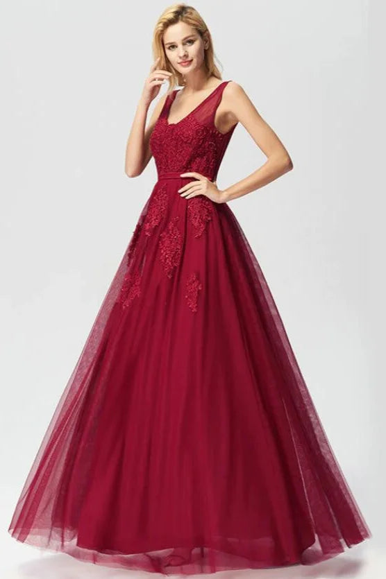 New Arrival Sleeveless Lace Appliques Long Evening Prom Dress Online-BallBride