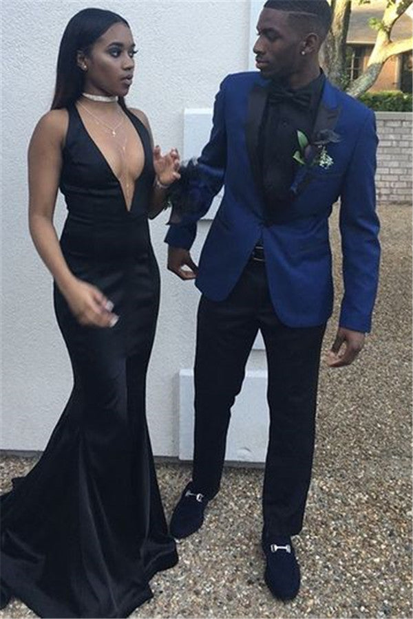 New Arrive Navy Blue Formal Business Dinner Prom Suit with Peaked Lapel-BallBride