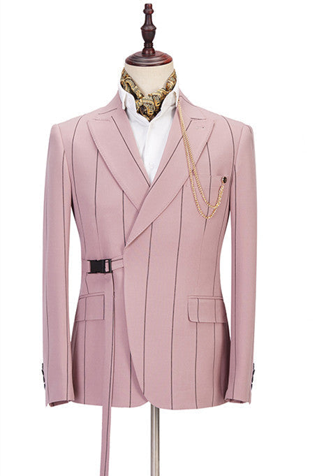 New Arrive Pink Slim Fit Prince Suit For Groom With Striped Peaked Lapel-BallBride