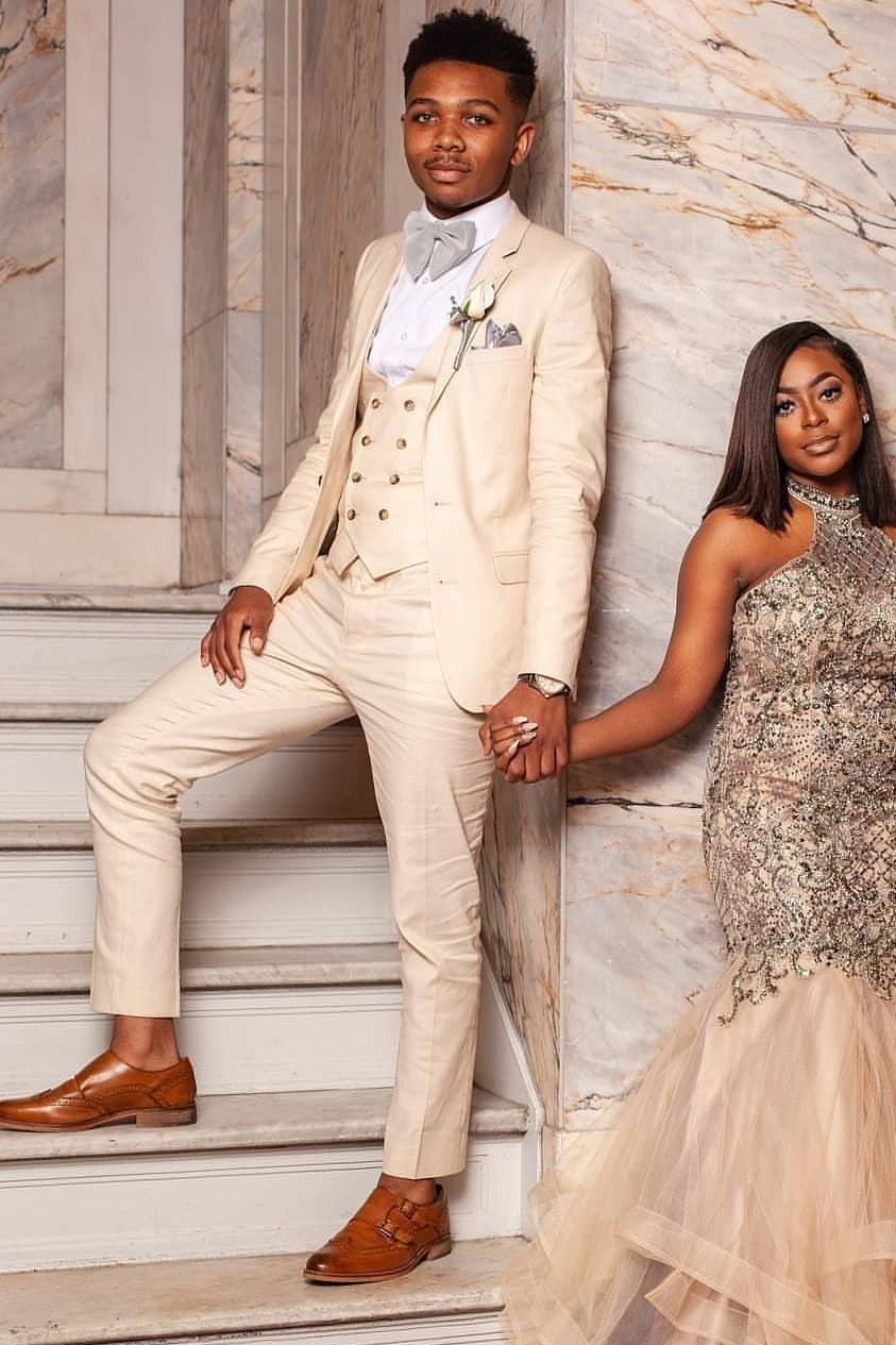 Newest Double Breasted Waistcoat Groomsmen Tuxedos in Champagne-BallBride