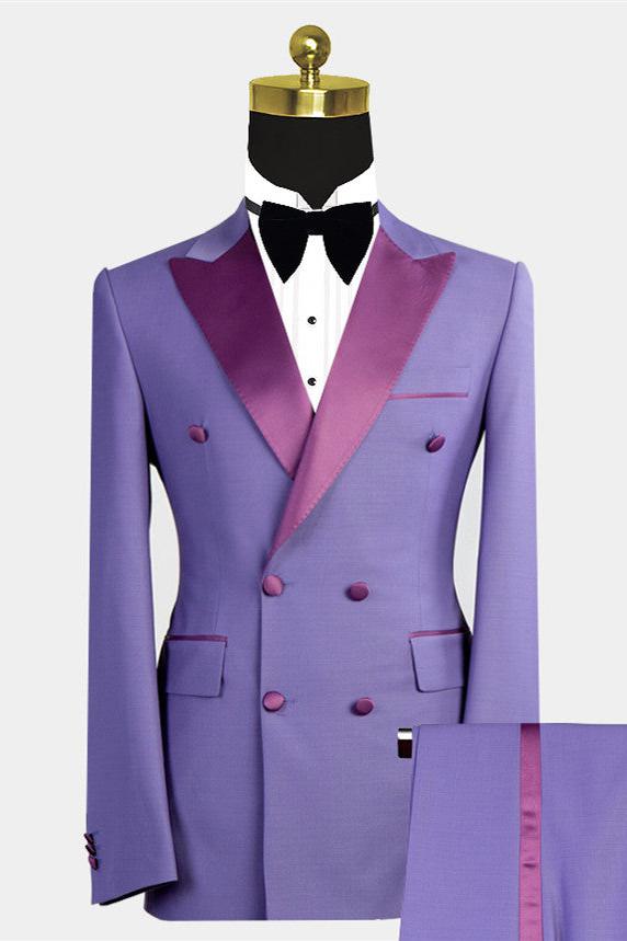 Nickolas Peaked Lapel Purple Bespoke Double Breasted Men Suits-BallBride