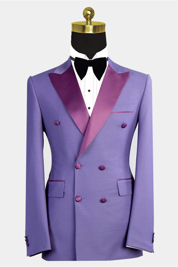 Nickolas Peaked Lapel Purple Bespoke Double Breasted Men Suits-BallBride