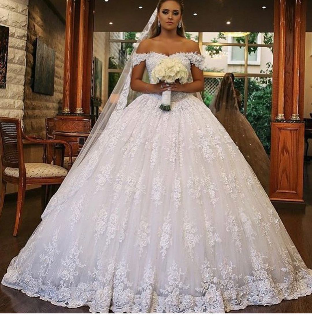 On Sale: Off-the-shoulder Ball Gown Lace Wedding Dress Long-BallBride